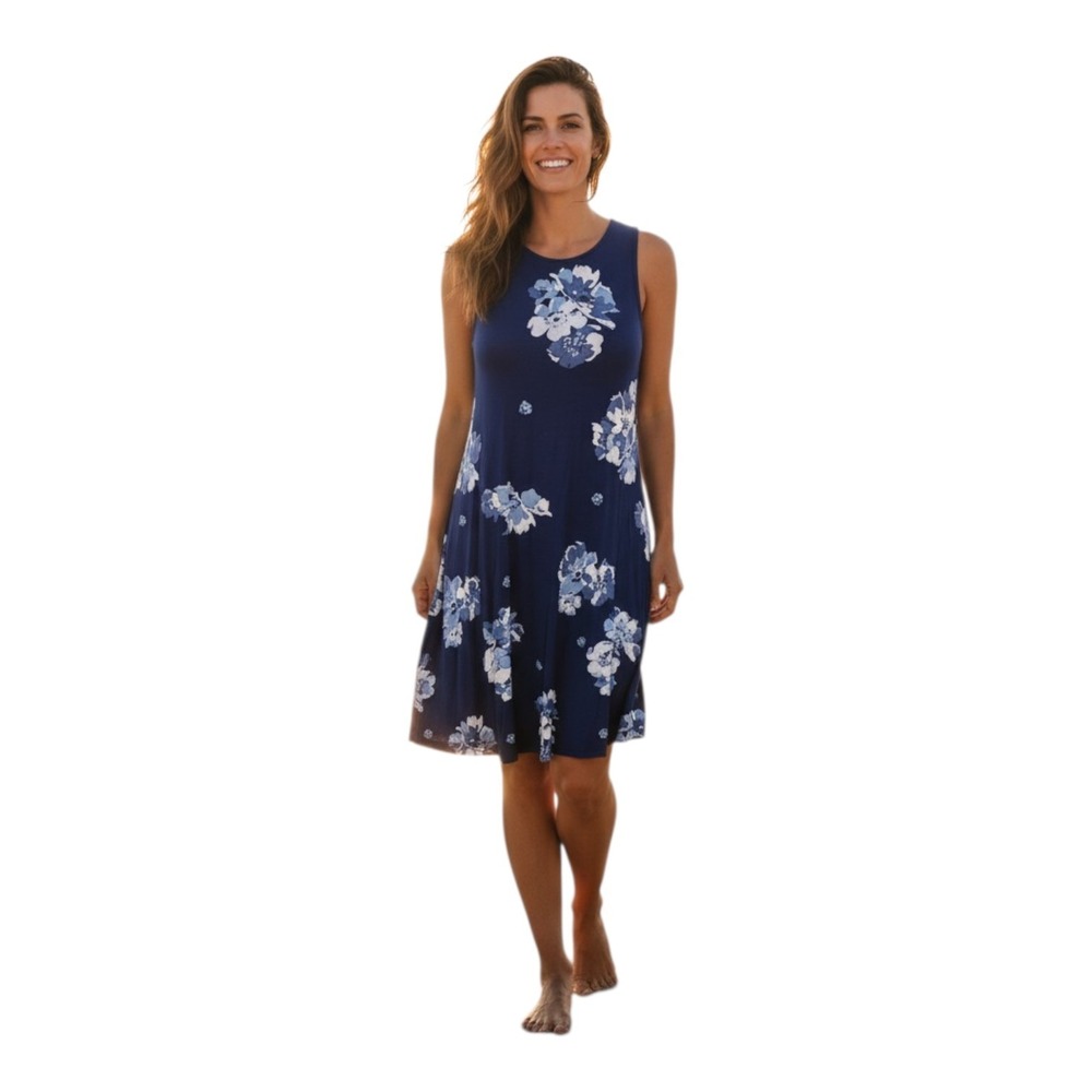 Old Navy Women's XS Blue White With Flowers Beach Cruise Short Tank Shift Dress